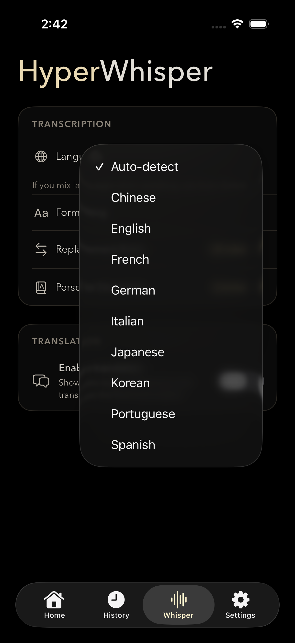 Languages — auto-detect and multi-language transcription