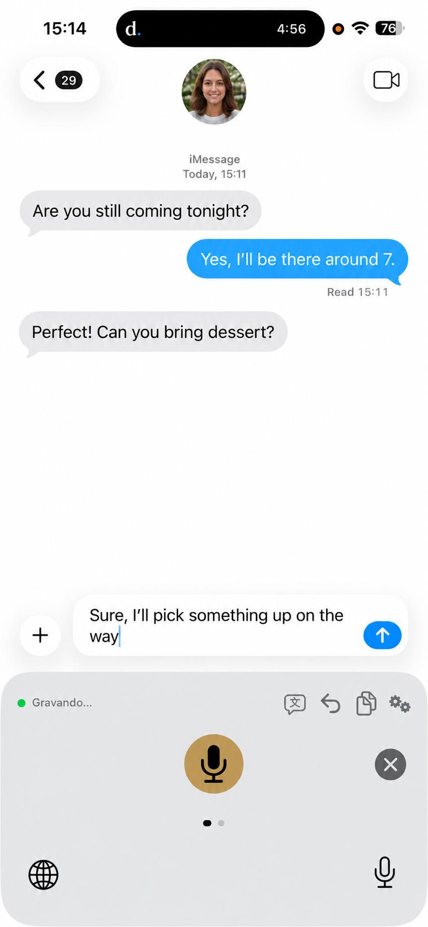 Dictation — voice recording in Messages